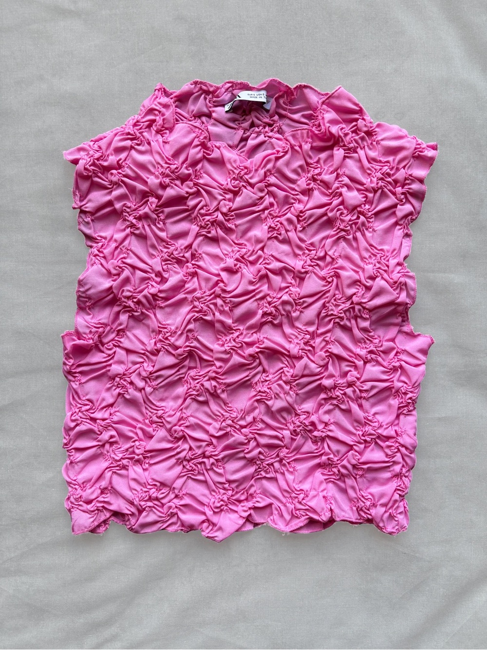 Zara Bright Pink Ruching Sleeveless Top